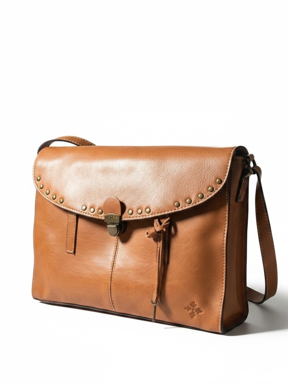 Patricia Nash Verbania Leather  Satchel with Stud Accents in Light cognac